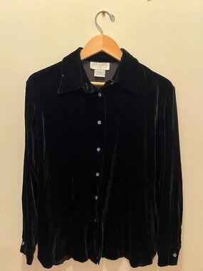 Vintage Silk Club Collection Black Velvet Button Down Shirt Jacket – Silk Blend